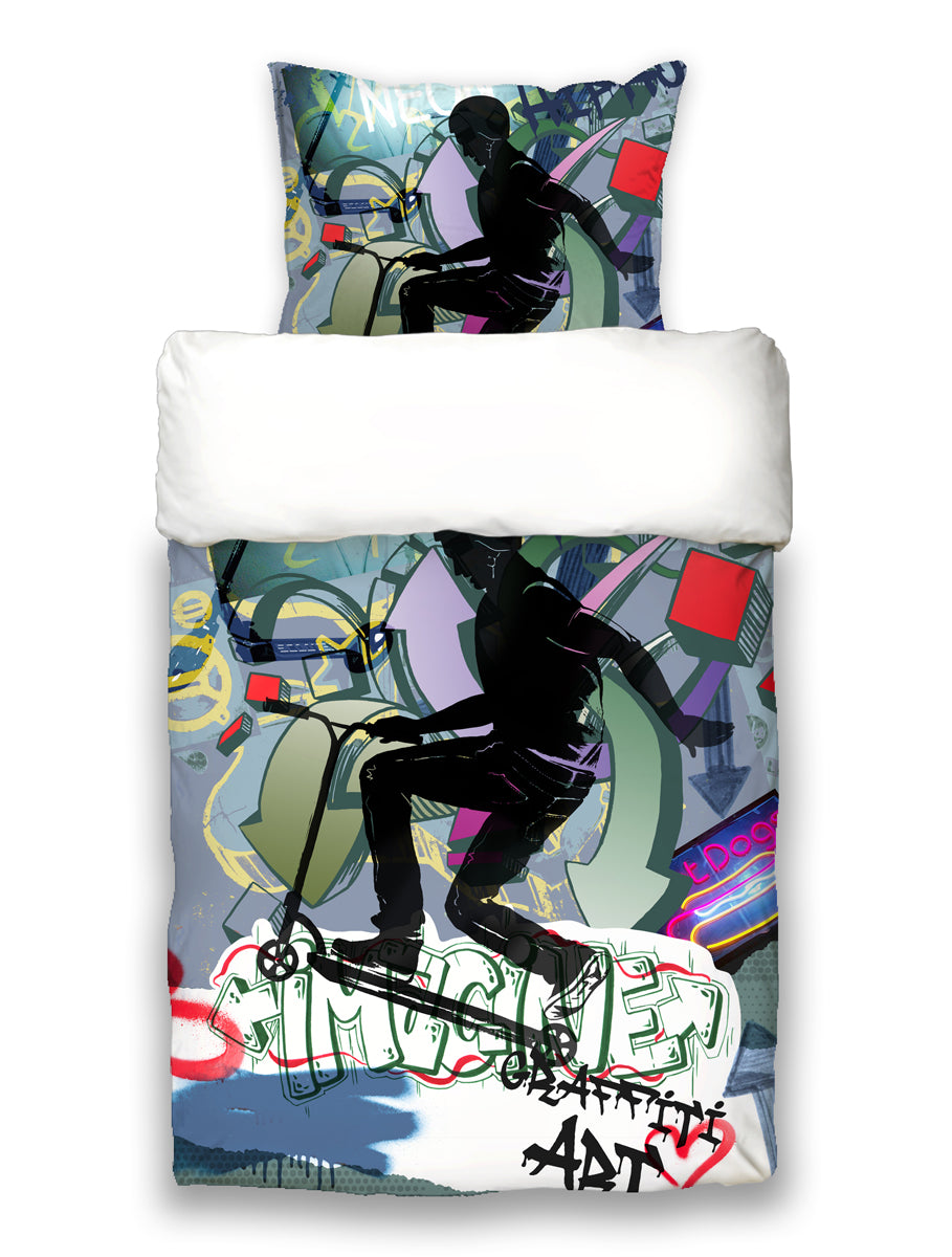 Jugend Bettwäsche-Set ca. 155x220 cm „Graffiti Scooter“ coole beties Garnitur