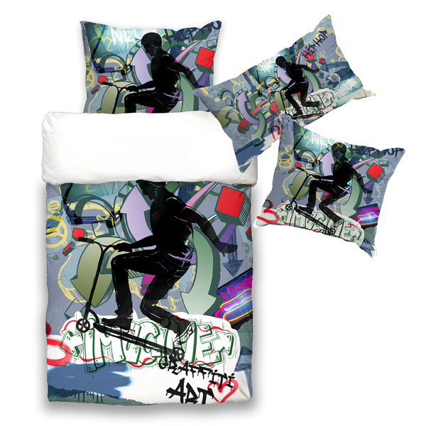 Jugend Bettwäsche-Set ca. 155x220 cm „Graffiti Scooter“ coole beties Garnitur
