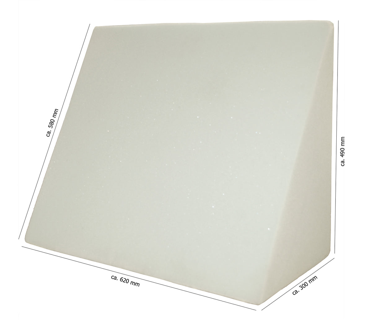 Masszeichnung: Hoehe circa 490 mm, Tiefe circa 300 mm, Breite circa 620 mm und einer Diagonale von circa 580 mm