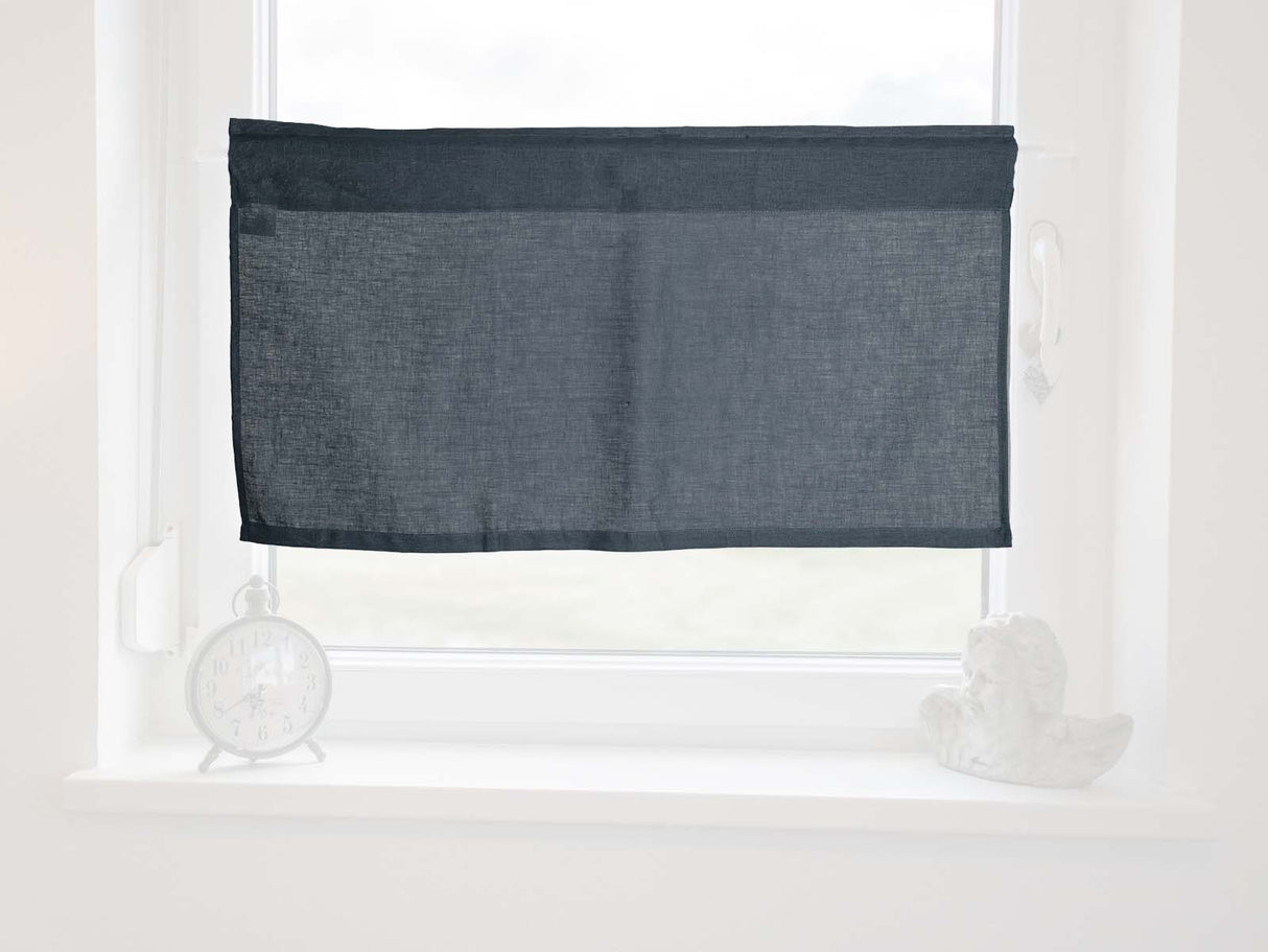 Scheibengardine ca. 85x45 cm tiefsee-blau 100% Leinen beties "Leinen"