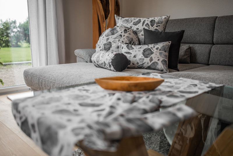 Housse de coussin ronde env. 50 cm Ø mosaïque de marbre/béton beties "LoftHaus"