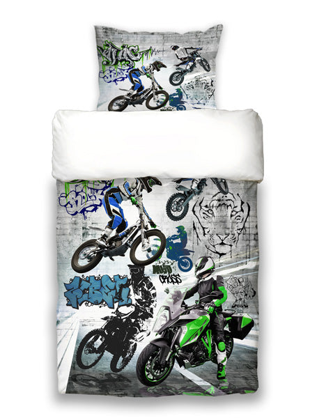 Jugend Bettwäsche-Set ca. 155x220 cm „Graffiti Motocross“ coole beties Garnitur