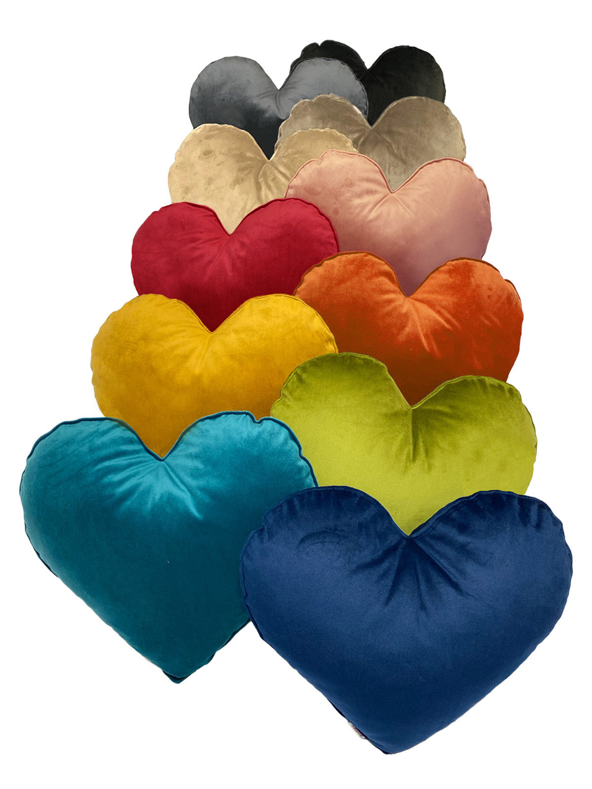 Herzkissen gefüllt ca. 34x32 cm Samt Deko Formkissen aus der beties Samt&Sonders Serie, in den uni Farben admiral-blau, petrol, mai-gruen, curry-senf-gelb, rost-orange, karmin-rot, altrosa, braun-beige, taupe, stein-grau und schwarz.
