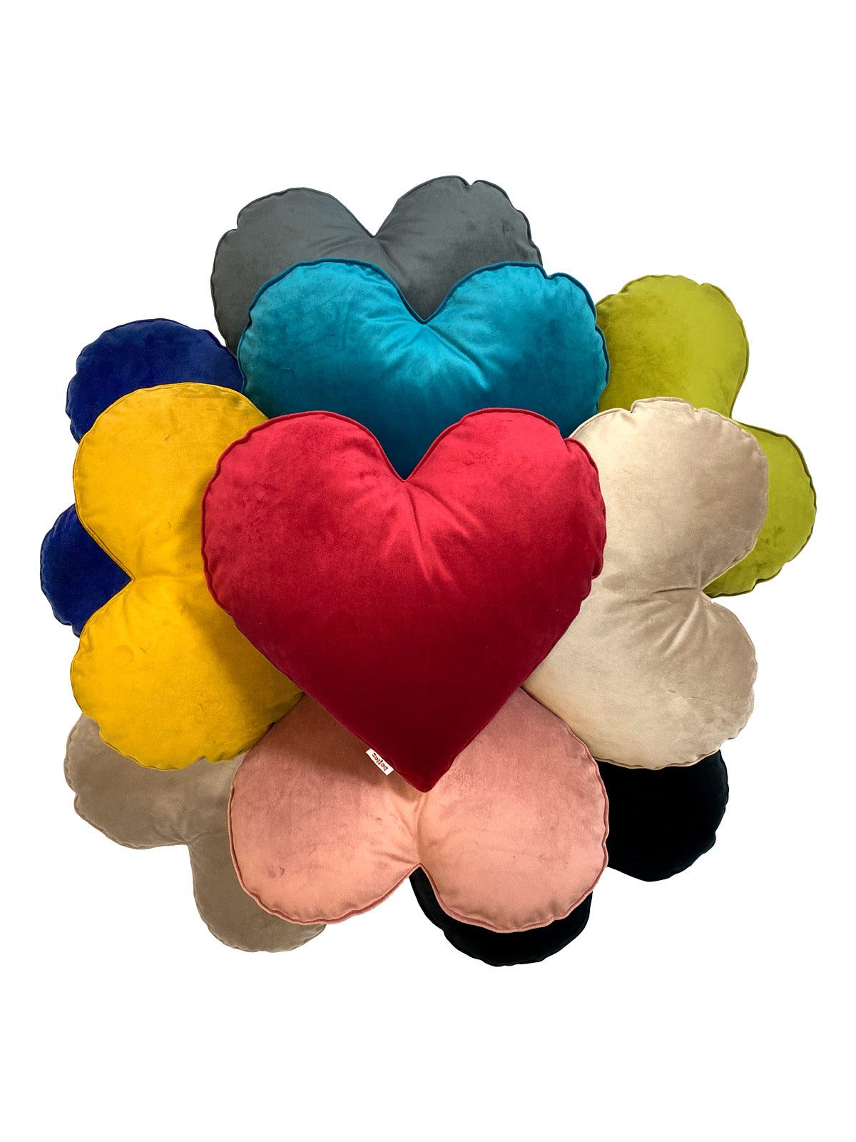 Herzkissen gefüllt ca. 34x32 cm Samt Deko Formkissen aus der beties Samt&Sonders Serie, in den uni Farben admiral-blau, petrol, mai-gruen, curry-senf-gelb, karmin-rot, altrosa, braun-beige, taupe, stein-grau und schwarz.