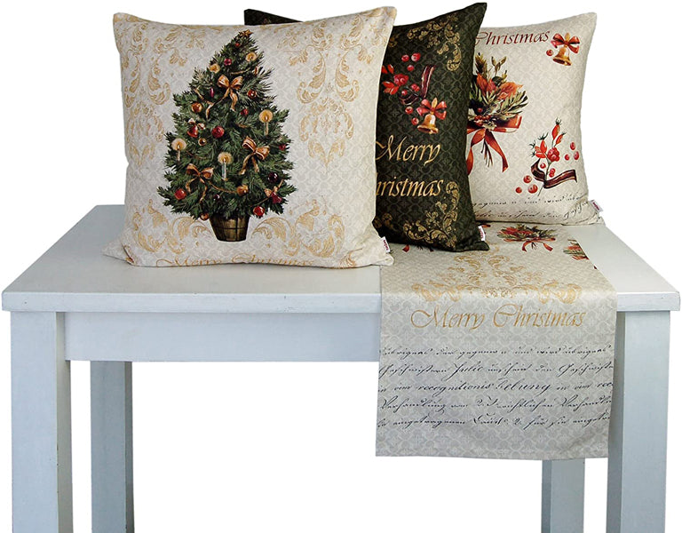 Tischläufer ca. 35x145 cm Bouquet elfenbein beties "Weihnachts-Schrift"