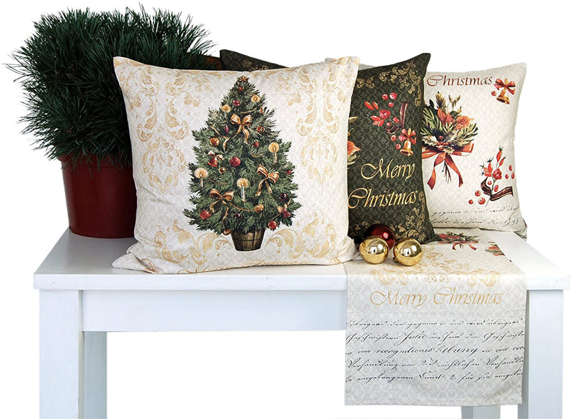 Tischläufer ca. 35x145 cm Bouquet elfenbein beties "Weihnachts-Schrift"