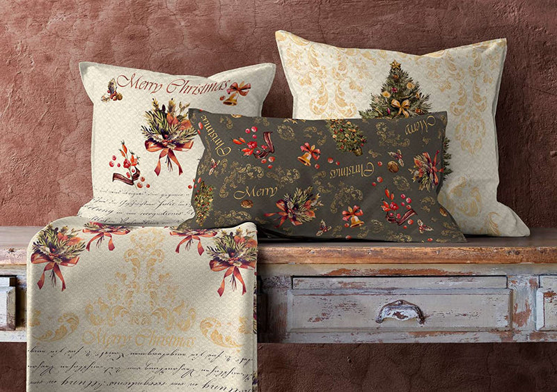 Tischläufer ca. 35x145 cm Bouquet elfenbein beties "Weihnachts-Schrift"