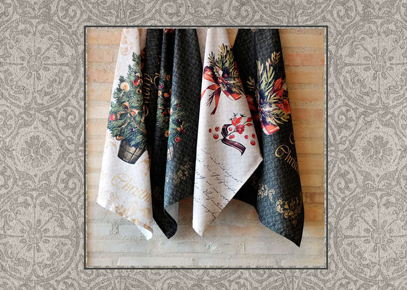 Tischläufer ca. 35x145 cm Bouquet elfenbein beties "Weihnachts-Schrift"