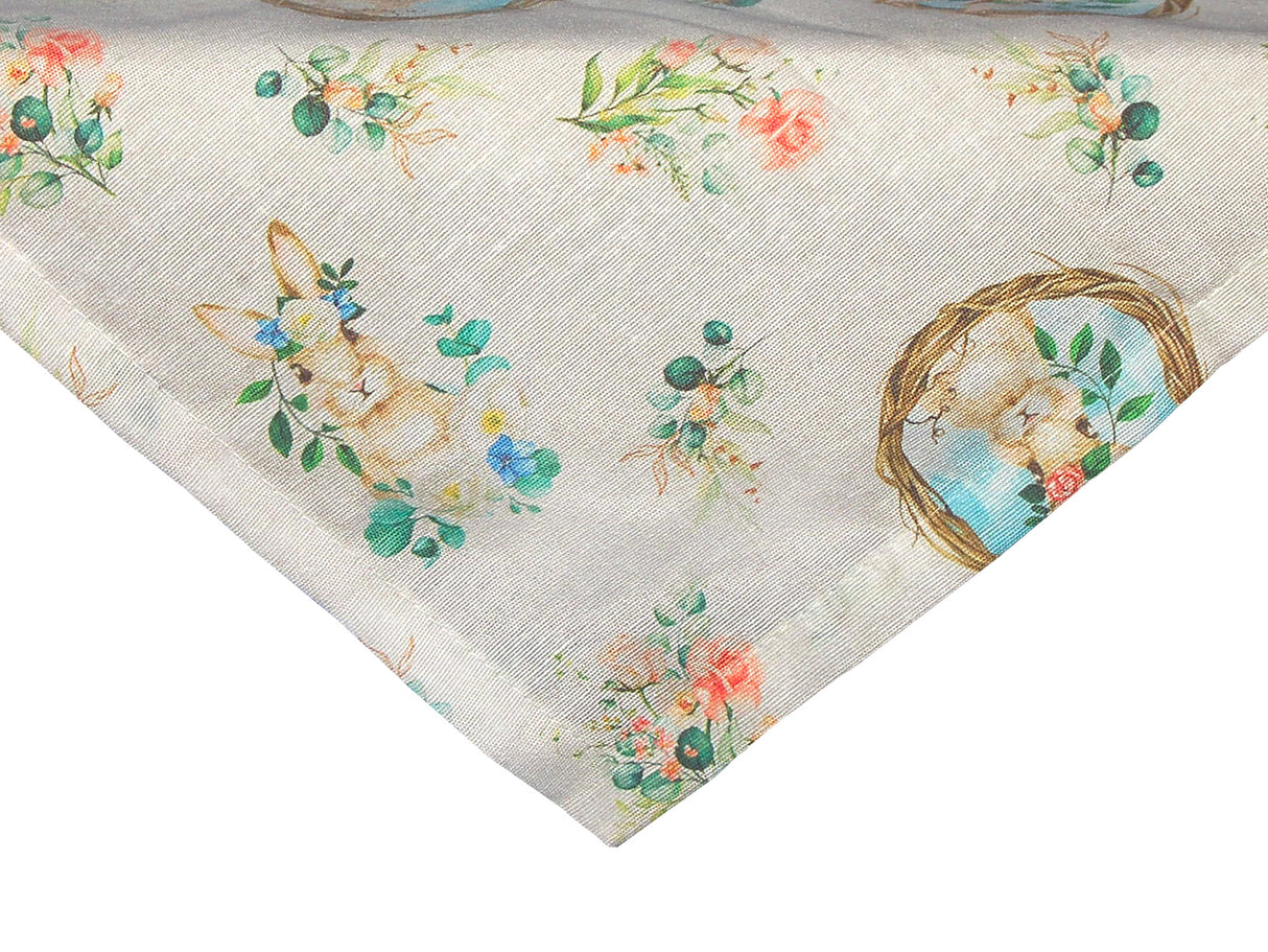 Mitteldecke ca. 80x80 cm romantisches Häschen-Motiv mit Weidenkranz und rosa Blumen im Landhaus-Stil beties "Hase Josefine"