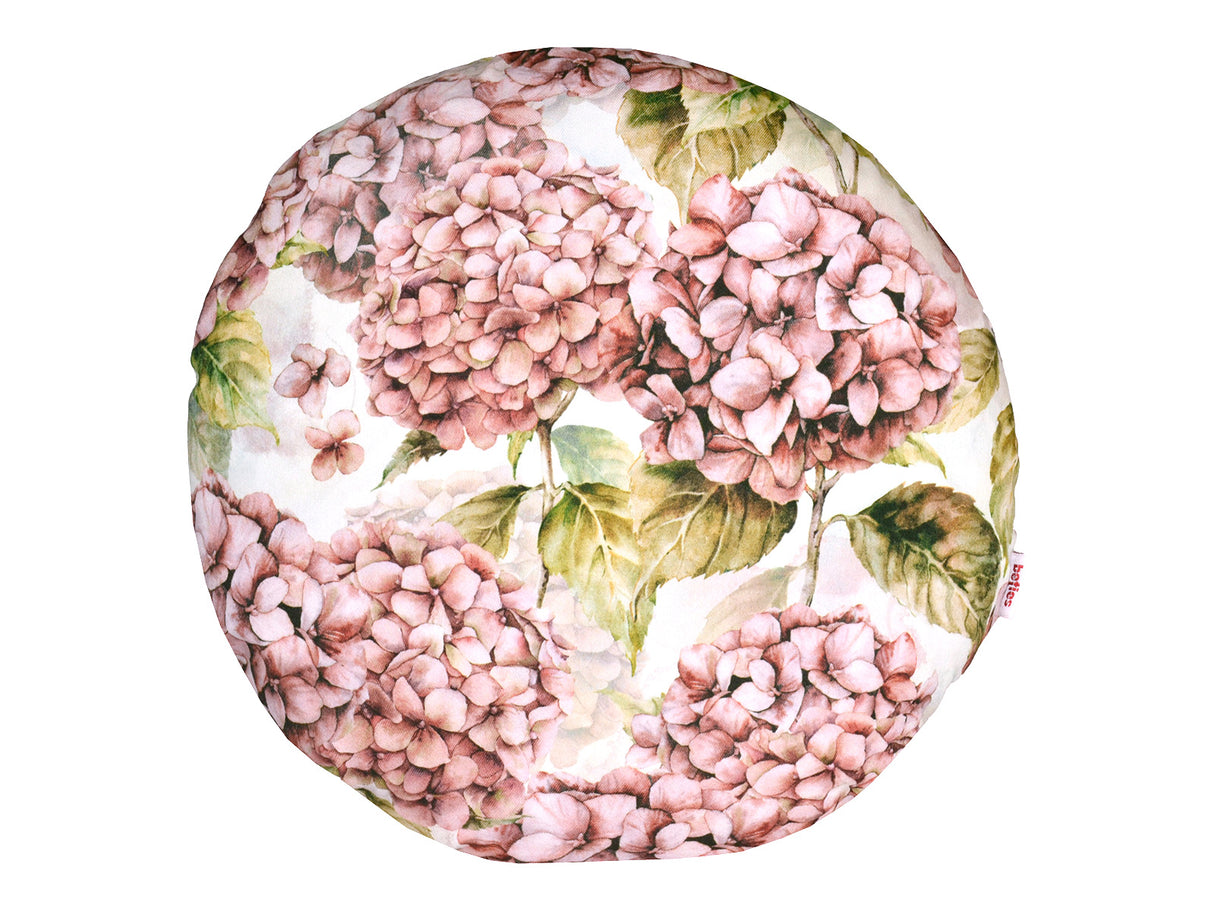 Runde Kissenhülle ca. 40 cm Ø burgundy-rose Hortensie beties "Landlust"