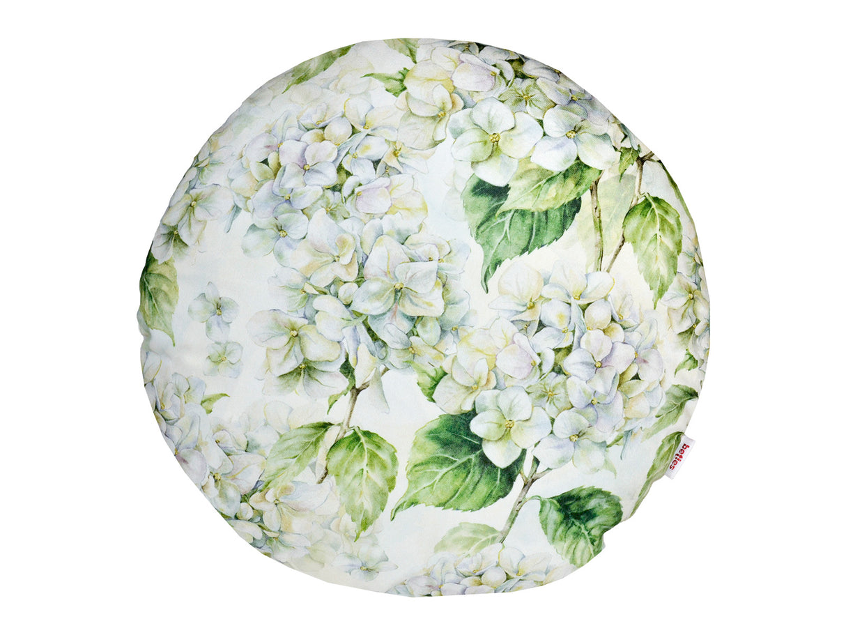 Runde Kissenhülle ca. 40 cm weiß Hortensie beties "Landlust"