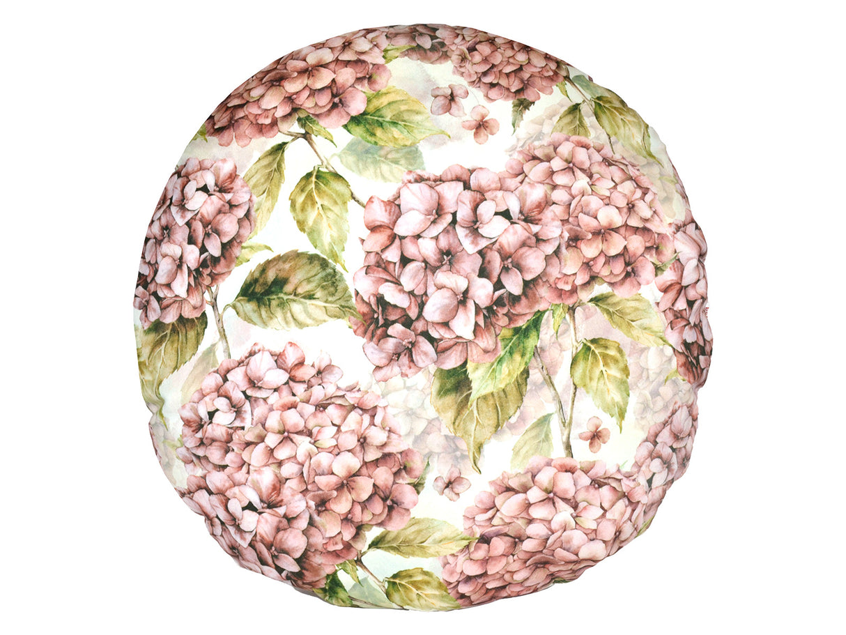 Runde Kissenhülle ca. 50 cm Ø burgundy-rose Hortensie beties "Landlust"