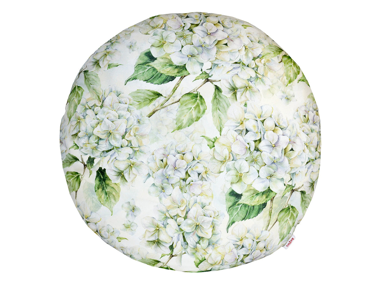 Runde Kissenhülle ca. 50 cm Ø weiß Hortensie beties "Landlust"