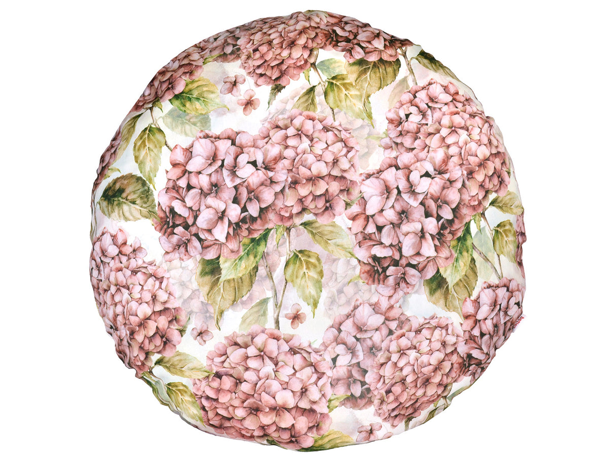 Runde Kissenhülle ca. 60 cm Ø burgundy-rose Hortensie beties "Landlust"