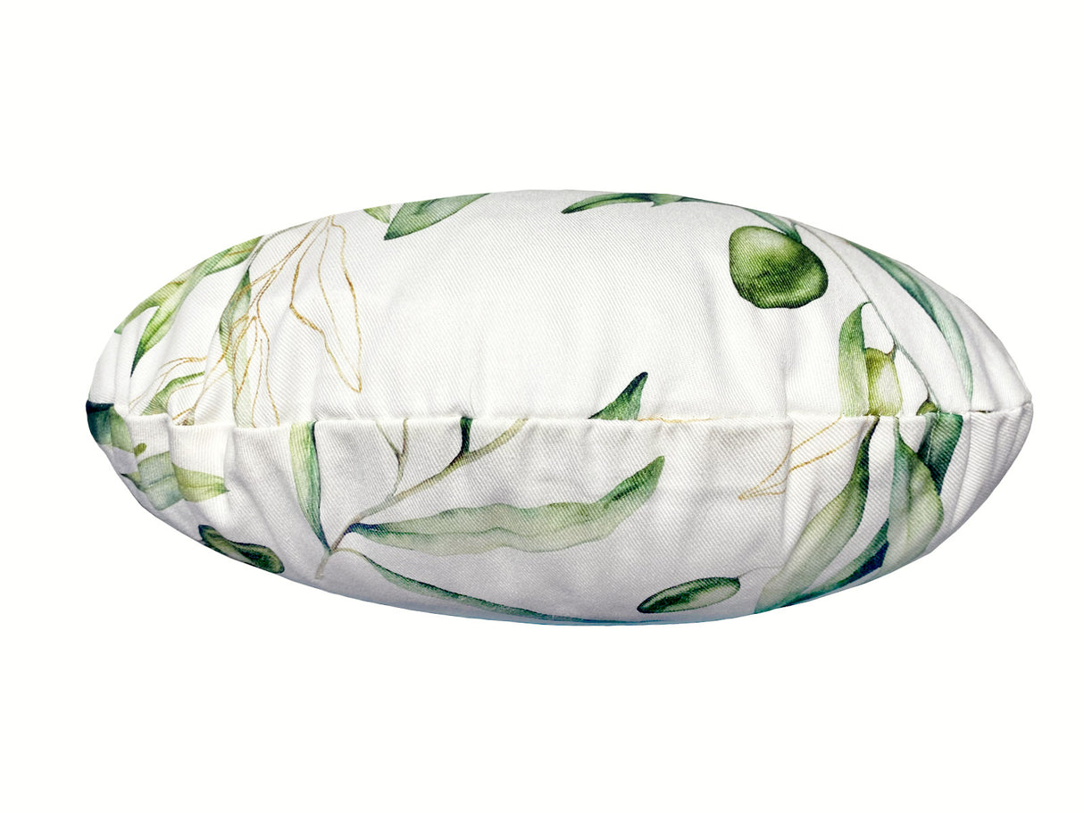 Mediterrane runde Kissenhülle ca. 40 cm Ø aus 100% Baumwolle - Oliven Design aus der beties "Italy Collection"