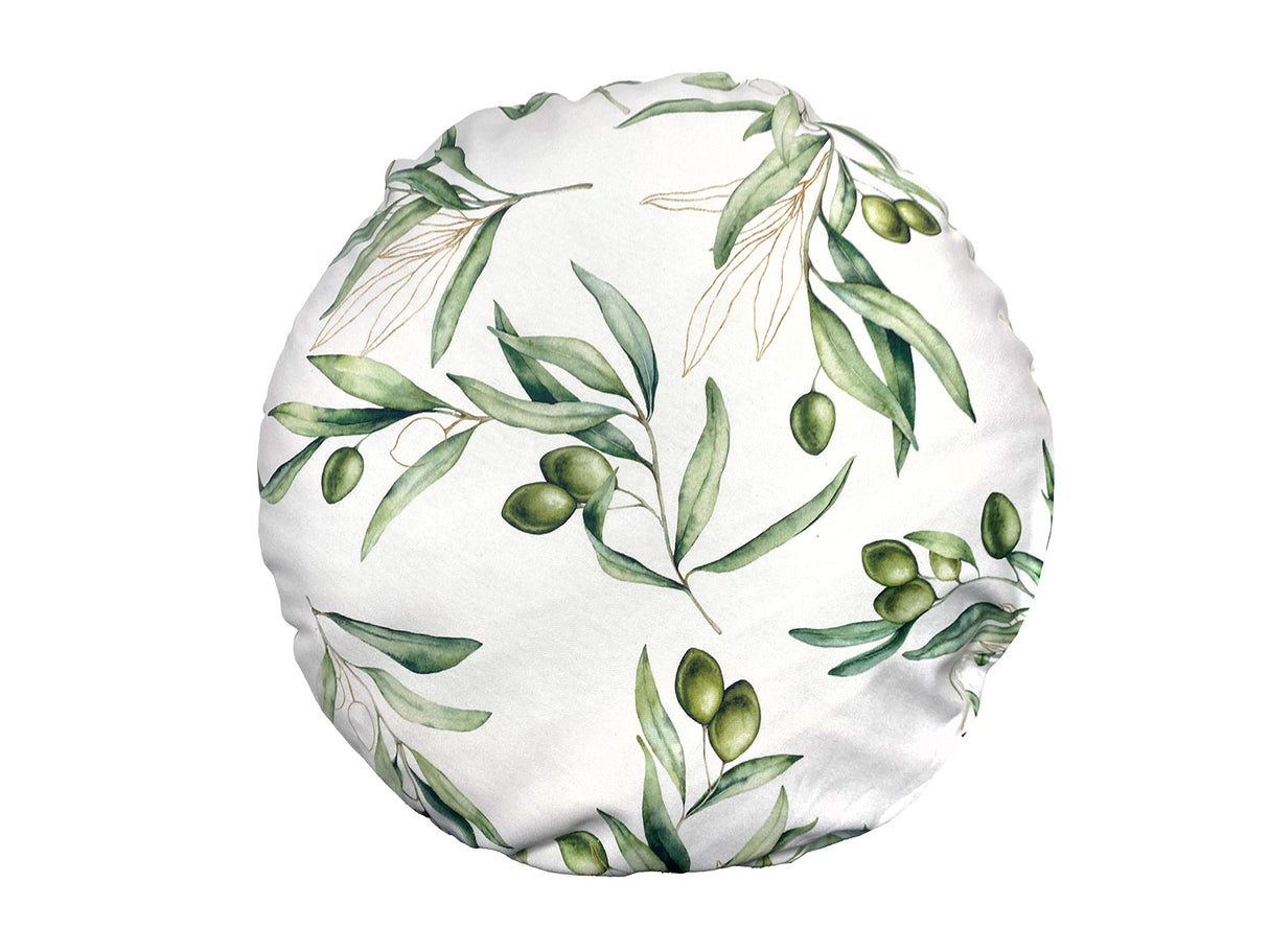 Mediterrane runde Kissenhülle ca. 50 cm Ø aus 100% Baumwolle - Oliven Design aus der beties "Italy Collection"