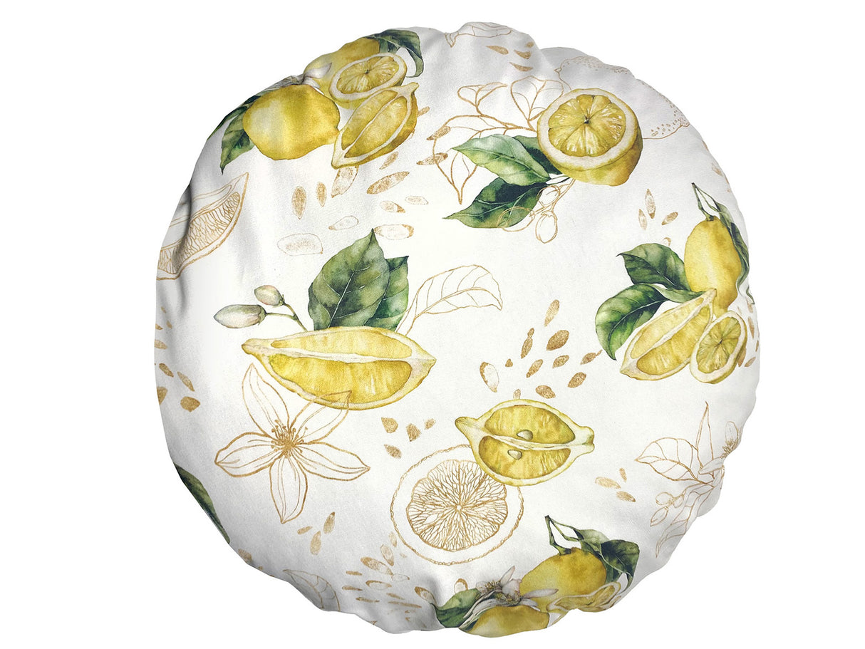 Hochwertige runde Kissenhülle ca. 50 cm Ø 100% Baumwolle Zitronen-Design beties "Italy Collection"