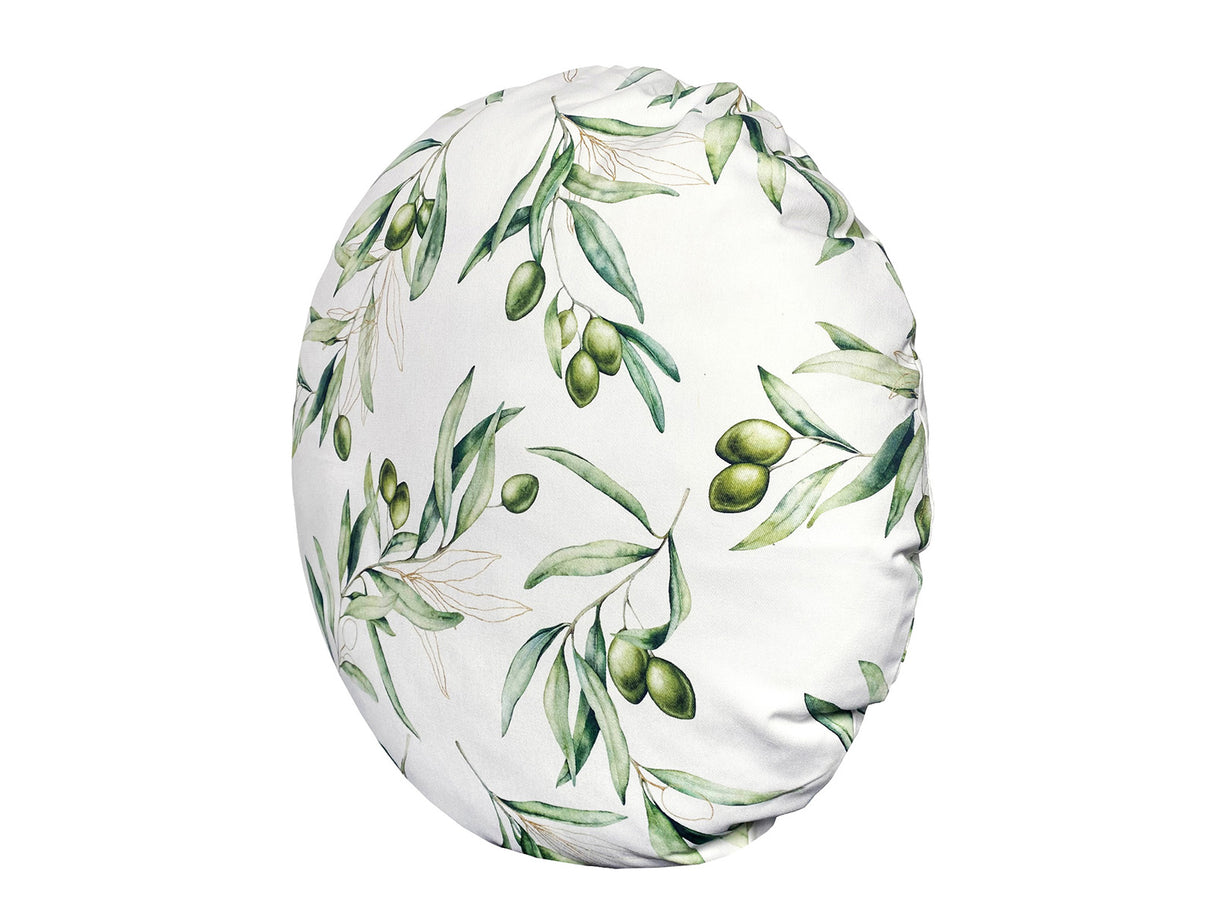Mediterrane runde Kissenhülle ca. 60 cm Ø aus 100% Baumwolle - Oliven Design aus der beties "Italy Collection"
