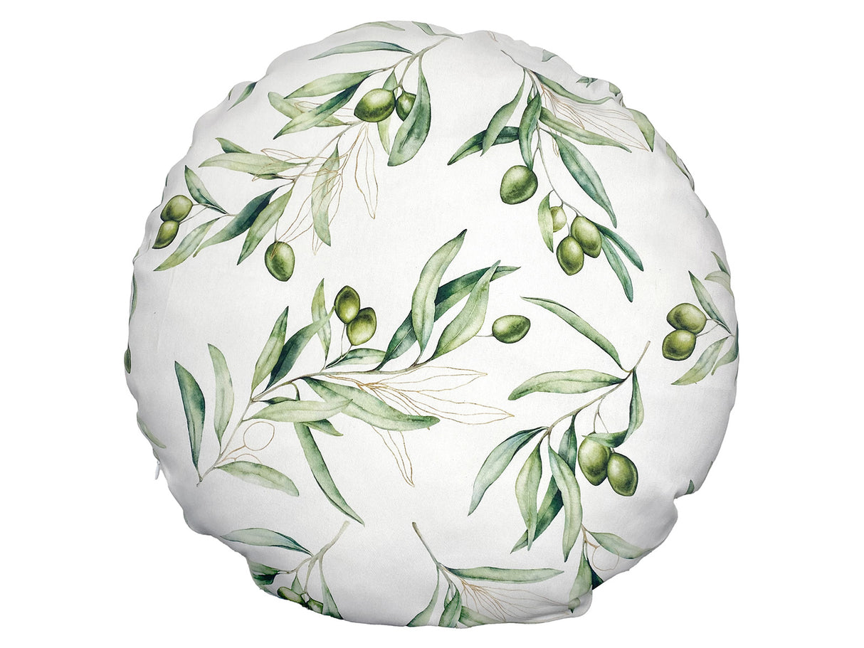 Mediterrane runde Kissenhülle ca. 60 cm Ø aus 100% Baumwolle - Oliven Design aus der beties "Italy Collection"