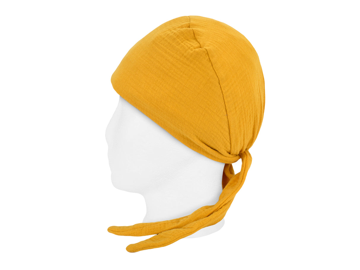 beties Musselin Schlafmütze OP-Haube – Manuka Gelb – seitenansicht – 100% Musselin