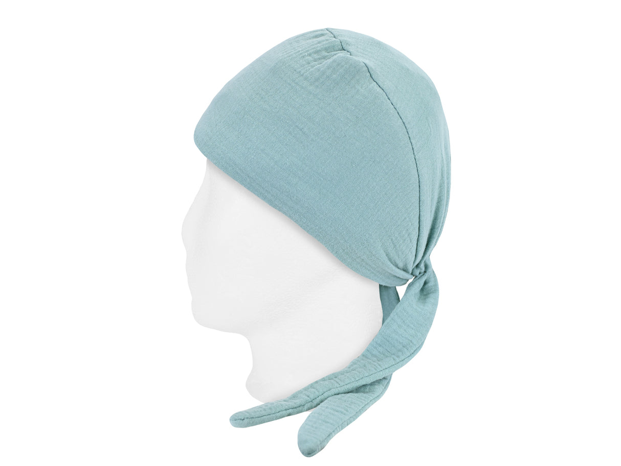 beties Musselin Schlafmütze OP-Haube – Mineralblau – Seitenansicht – 100% Musselin