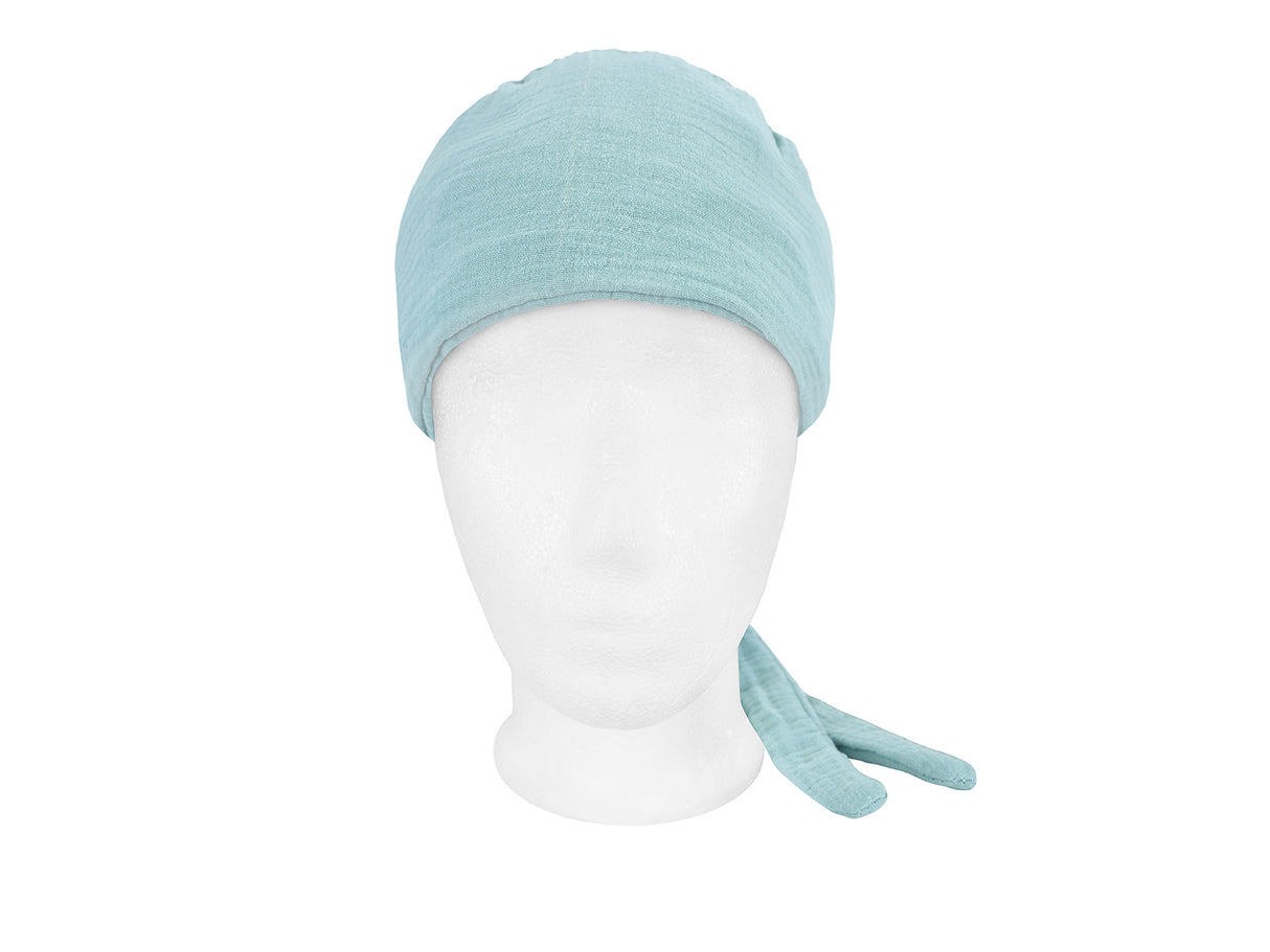 beties Musselin Schlafmütze OP-Haube – Mineralblau – vorderansicht – 100% Musselin