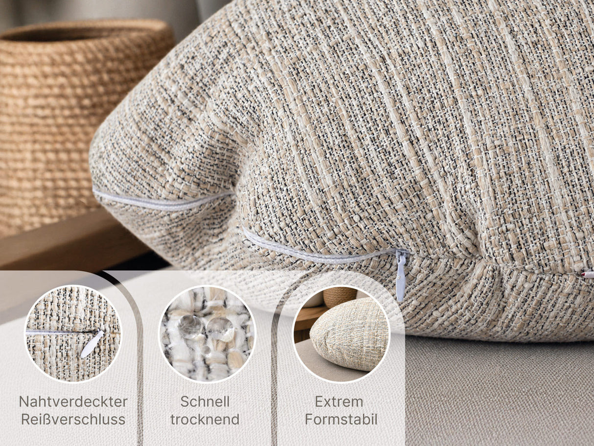 beties Freiluft Melange Outdoor-Kissenhülle 40rund Beige – wasserabweisend, wetterbeständig und UV-beständig für Balkon und Terrasse