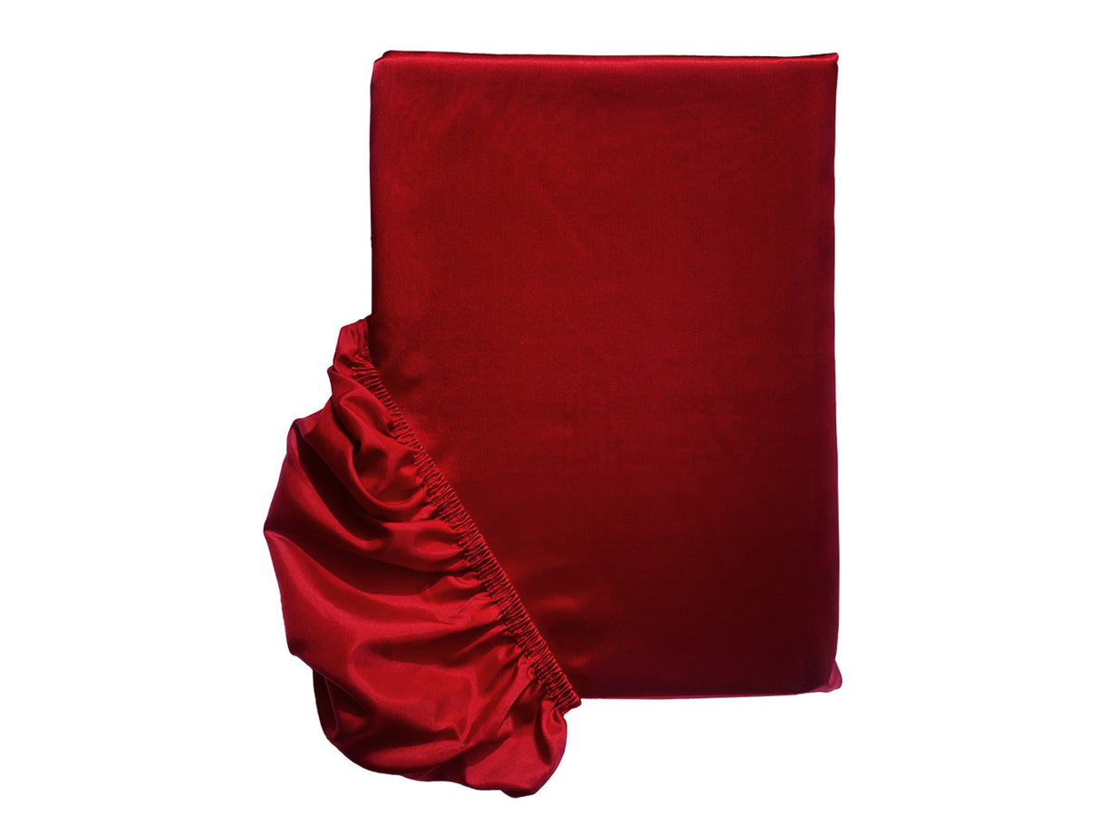 Karmin-rotes Glanz Satin Spannbetttuch mit Rundum-Gummizug anschmiegsam & edel von beties.
