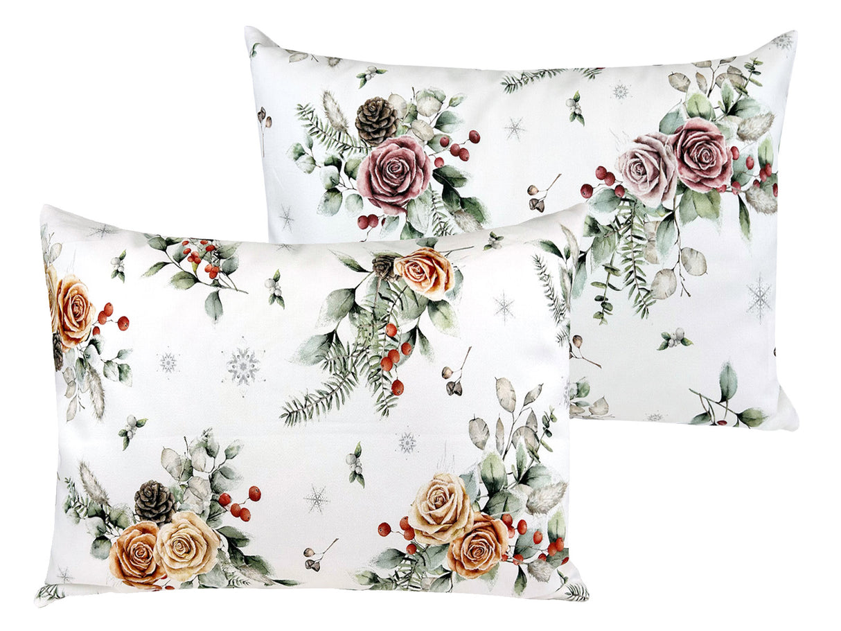 Kissenhülle ca. 25x35 cm – Winterdeko mit gefrosteten Rosen – 100% Baumwolle – beties Magie des Winters "Frost-Rose"
