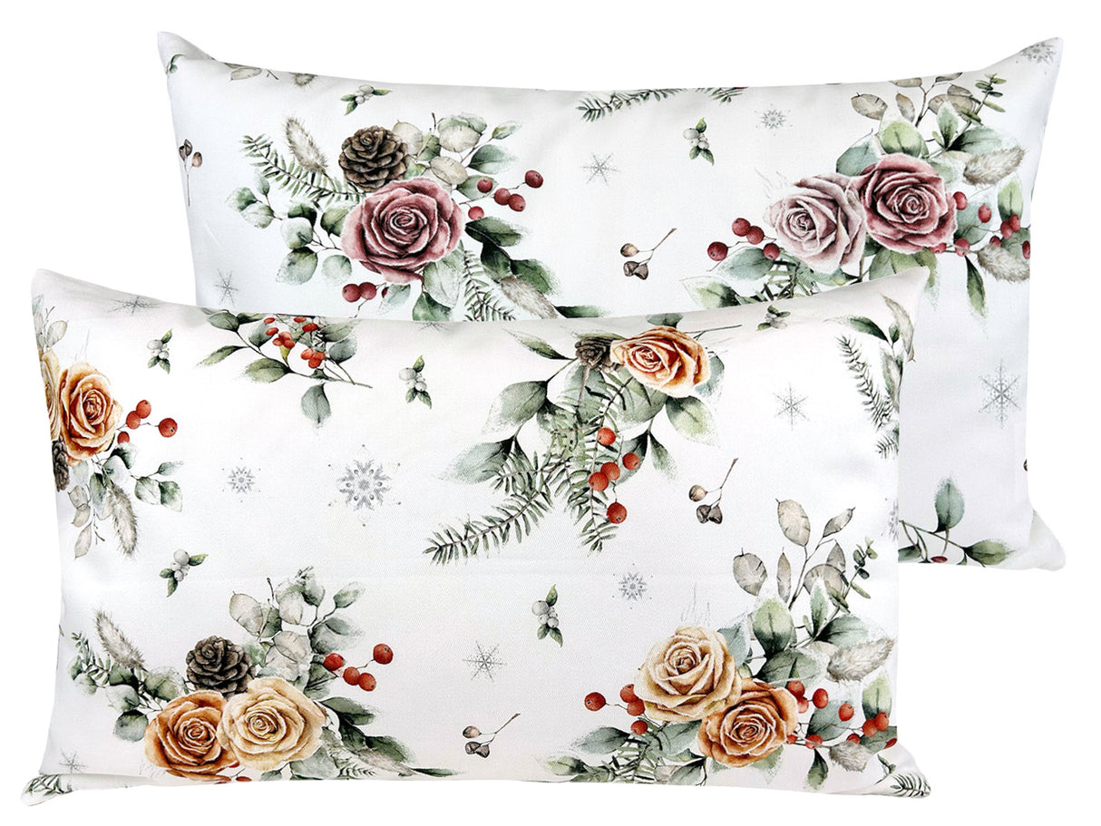 Kissenhülle ca. 30x50 cm – Winterdeko mit gefrosteten Rosen – 100% Baumwolle – beties Magie des Winters "Frost-Rose"