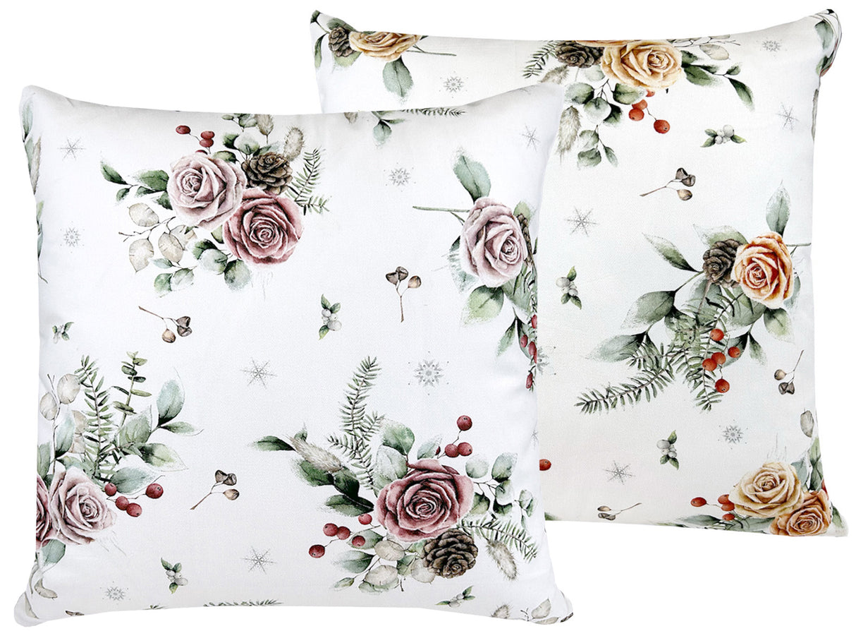 Kissenhülle ca. 50x50 cm – Winterdeko mit gefrosteten Rosen – 100% Baumwolle – beties Magie des Winters "Frost-Rose"