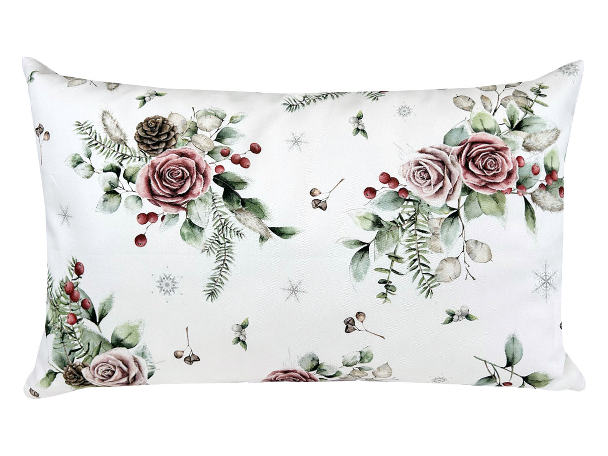 Kissenhülle ca. 30x50 cm mauve – Winterdeko mit gefrosteten Rosen – 100% Baumwolle – beties Magie des Winters "Frost-Rose"