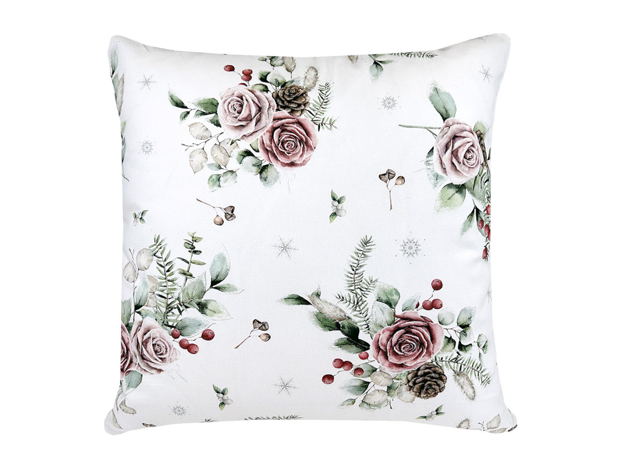 Kissenhülle ca. 40x40 cm mauve – Winterdeko mit gefrosteten Rosen – 100% Baumwolle – beties Magie des Winters "Frost-Rose"