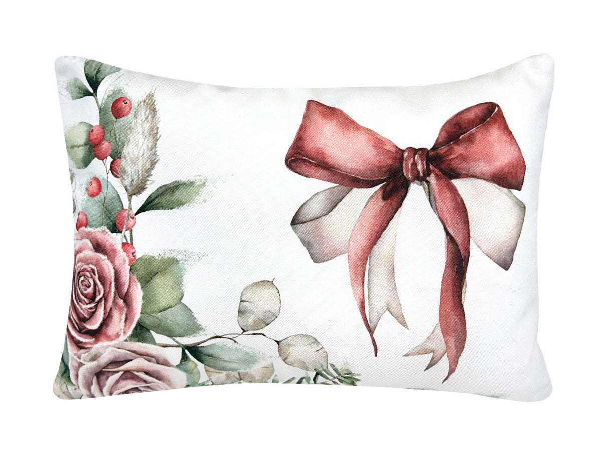 Kissenhülle ca. 25x35 cm mauve – Winterdeko mit gefrosteten Rosen und Schleife – 100% Baumwolle – beties Magie des Winters "Frost-Rose Schleife"