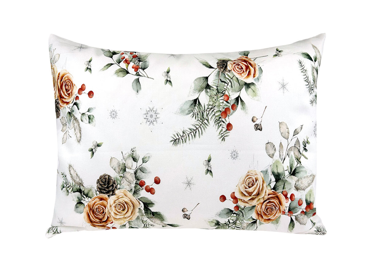 Kissenhülle ca. 25x35 cm orange – Winterdeko mit gefrosteten Rosen – 100% Baumwolle – beties Magie des Winters "Frost-Rose"