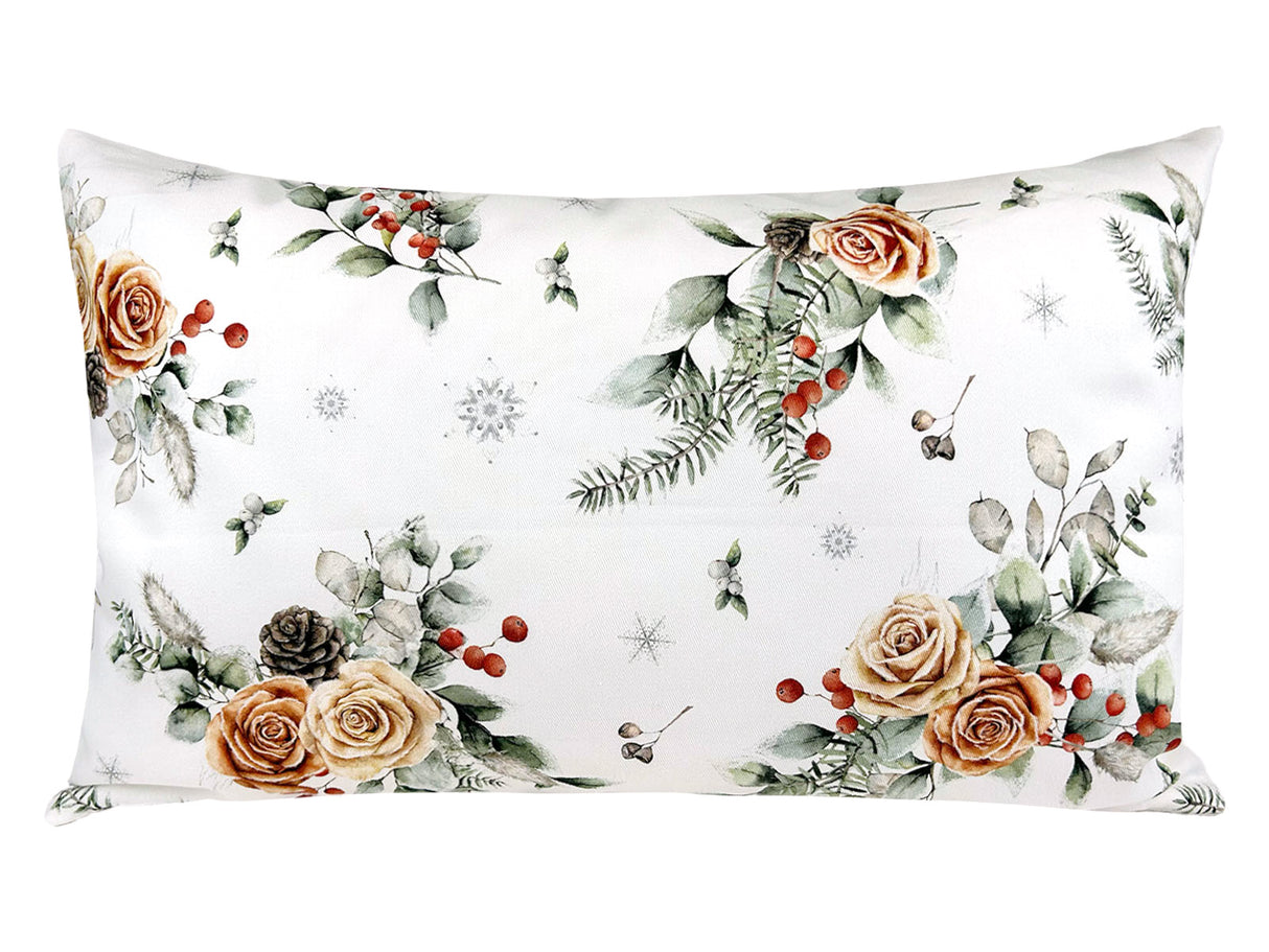 Kissenhülle ca. 30x50 cm orange – Winterdeko mit gefrosteten Rosen – 100% Baumwolle – beties Magie des Winters "Frost-Rose"