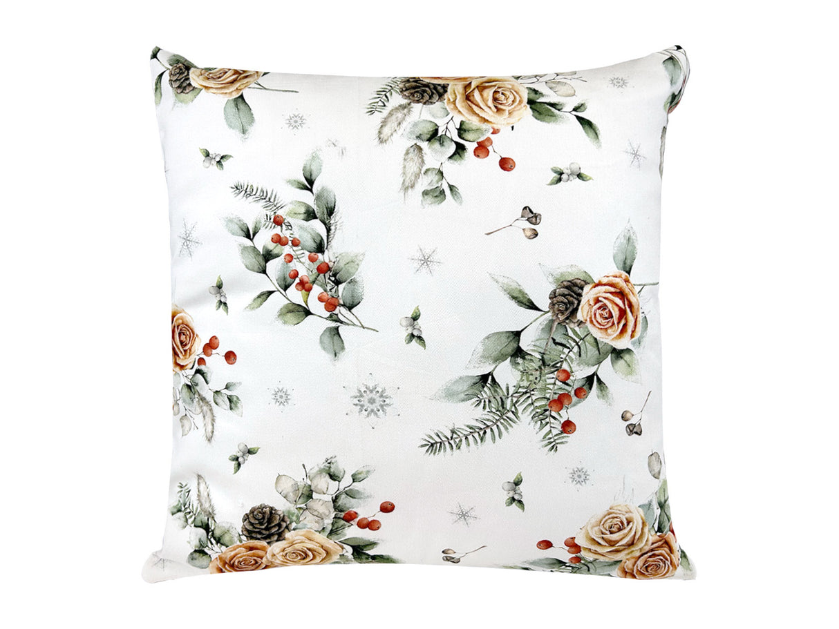 Kissenhülle ca. 40x40 cm orange – Winterdeko mit gefrosteten Rosen – 100% Baumwolle – Aus der beties Magie des Winters "Frost-Rose" Kollektion.