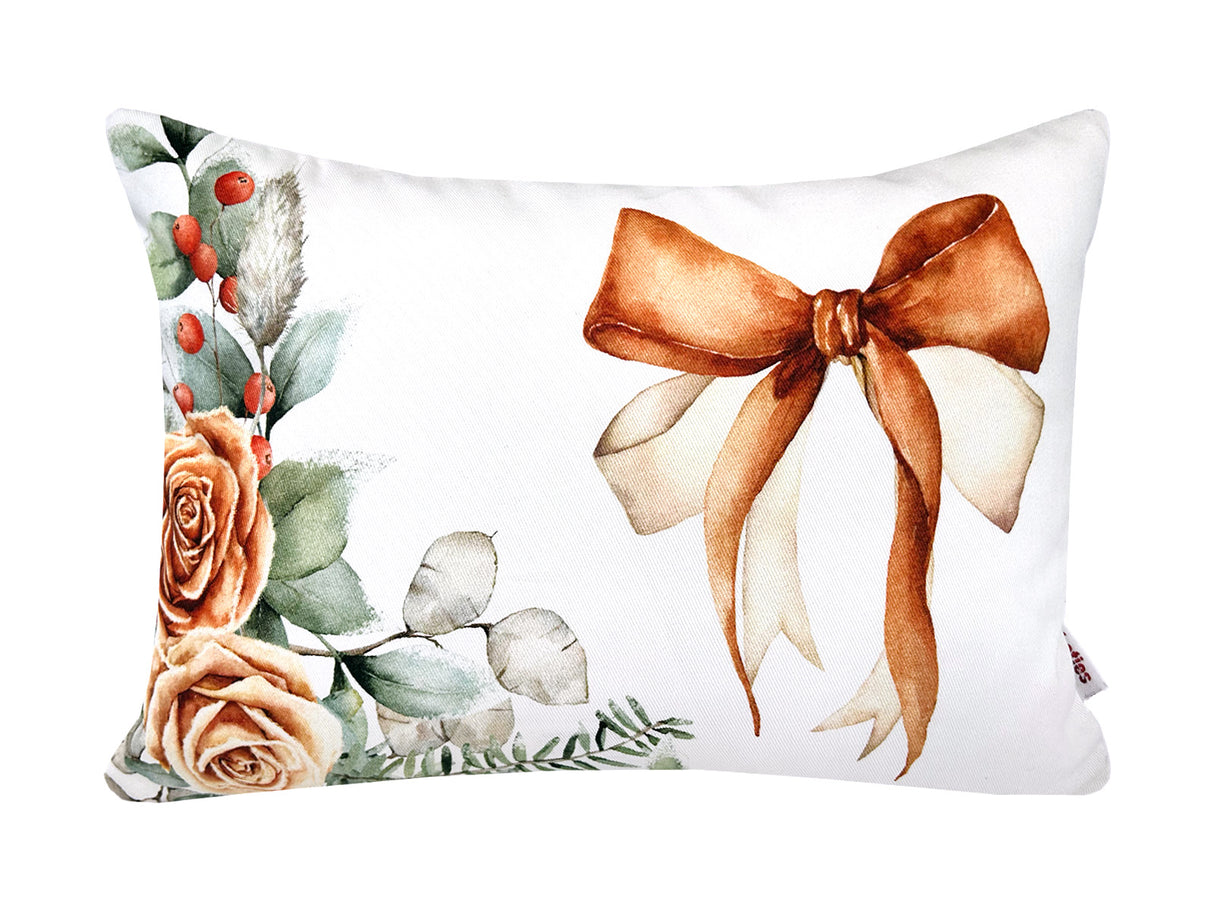 Kissenhülle ca. 25x35 cm orange – Winterdeko mit gefrosteten Rosen und Schleife – 100% Baumwolle – beties Magie des Winters "Frost-Rose Schleife"