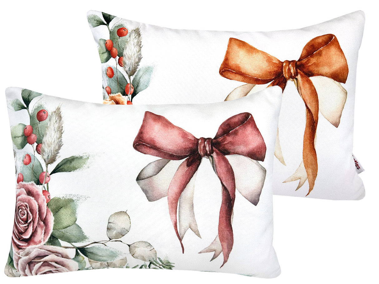 Kissenhülle ca. 25x35 cm – Winterdeko mit gefrosteten Rosen und Schleife – 100% Baumwolle – beties Magie des Winters "Frost-Rose-Schleife"