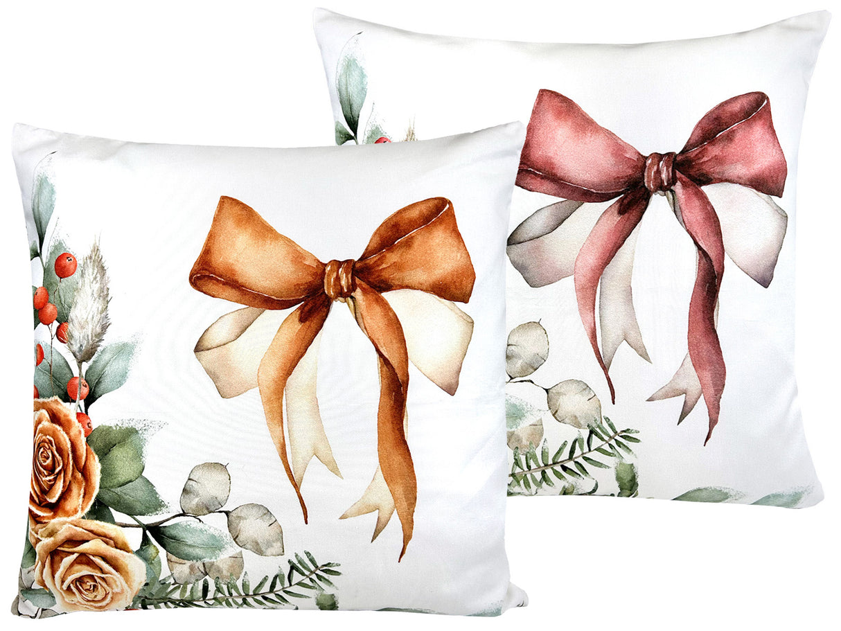 Kissenhülle ca. 50x50 cm – Winterdeko mit gefrosteten Rosen und Schleife – 100% Baumwolle – beties Magie des Winters "Frost-Rose Schleife"