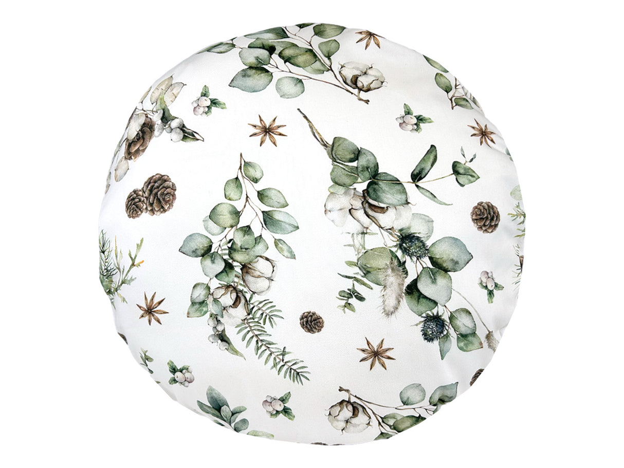 Runde Kissenhülle ca. 40 cm Ø – Winterdeko mit Tannenzapfen – 100% Baumwolle – aus der beties Kollektion Magie des Winters "Moggl"