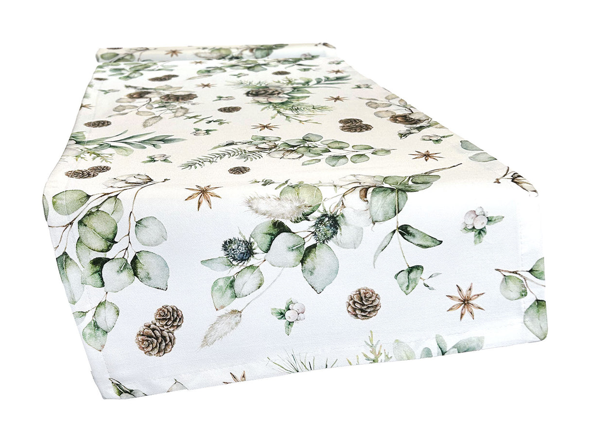 Tischläufer ca. 40x130 cm – Winterdeko mit Tannenzapfen – 100% Baumwolle – aus der beties Kollektion, Magie des Winters "Moggl"