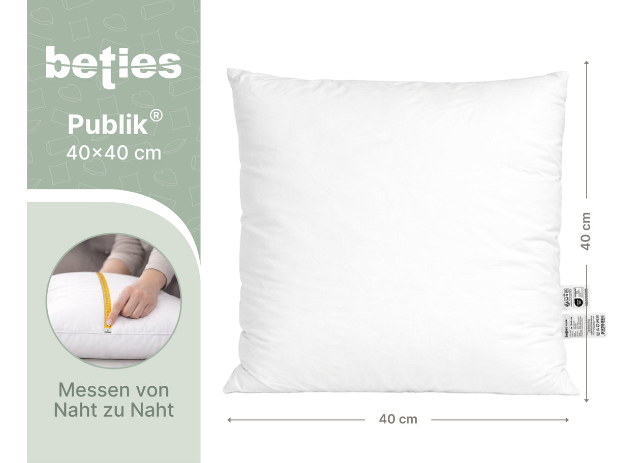 beties Publik Federkissen Fuellkissen 40x40 cm – Masszeichnung mit Breite und Hoehe in Zentimeter