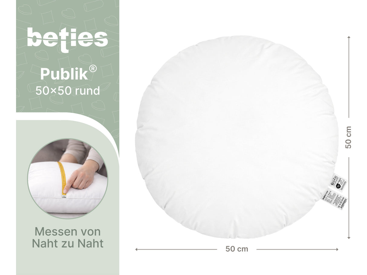 beties Publik Federkissen Fuellkissen 50 cm rund – Masszeichnung mit Durchmesser in Zentimeter