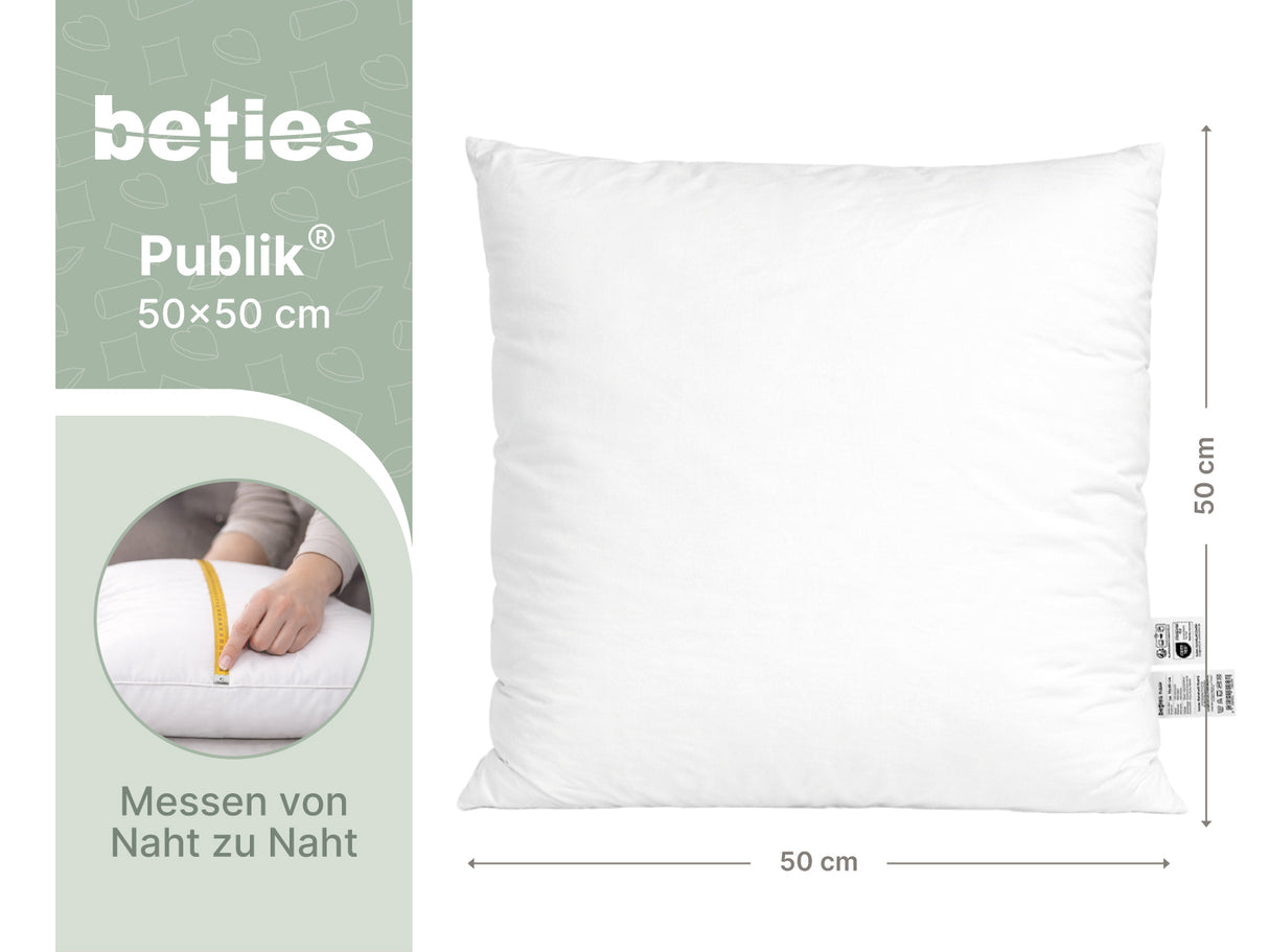 beties Publik Federkissen Fuellkissen 50x50 cm – Masszeichnung mit Breite und Hoehe in Zentimeter