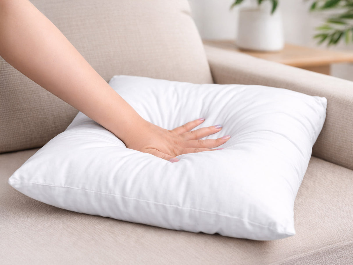 beties Publik Federkissen Fuellkissen – Milieu-Aufnahme Kissen in Wohnraumszenerie auf hellem Sofa