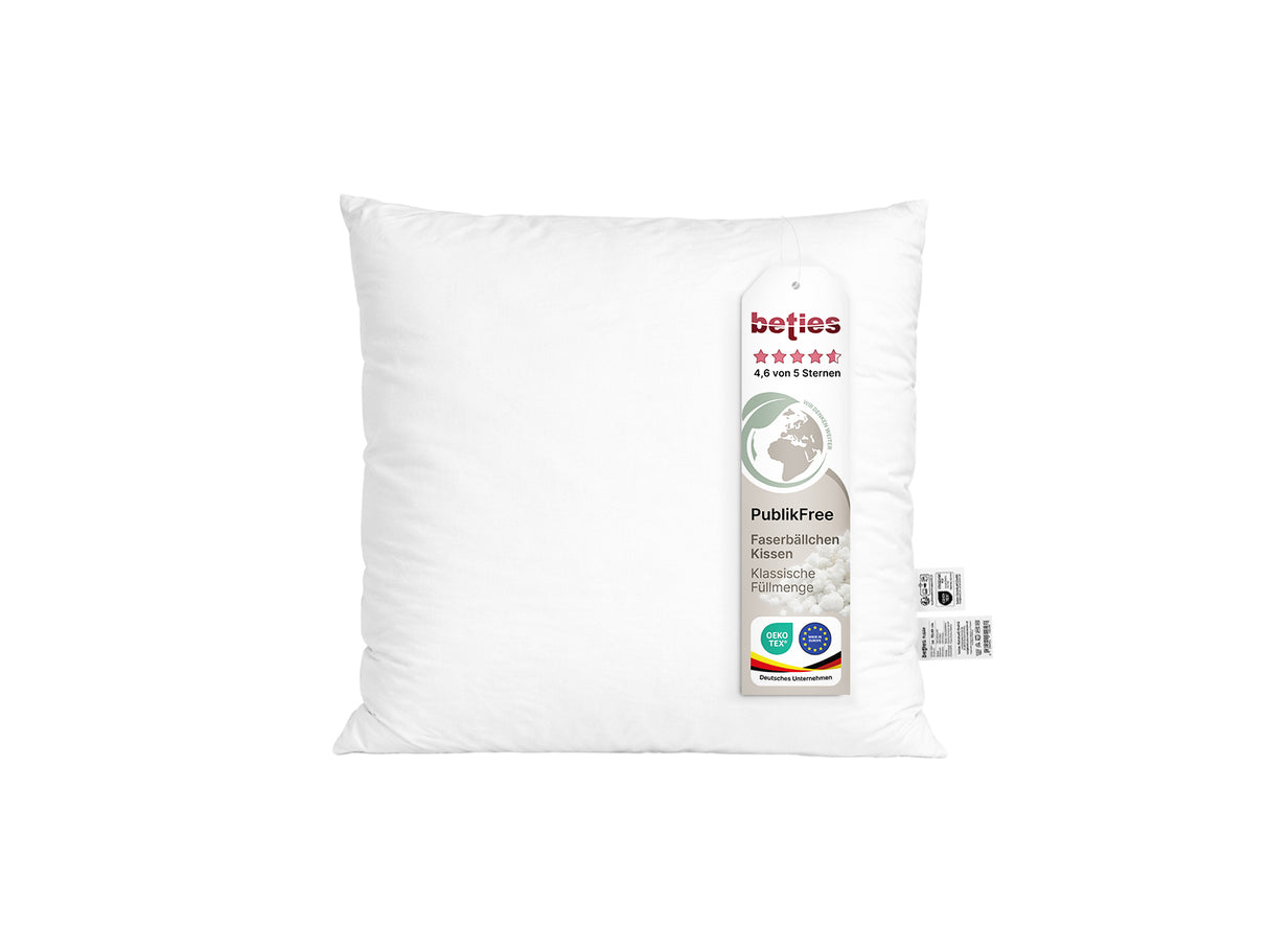 beties PublikFree Polyesterflocken Füllkissen 40x40 cm – etikett, Polyester, vegan, waschbar, Made in Europe
