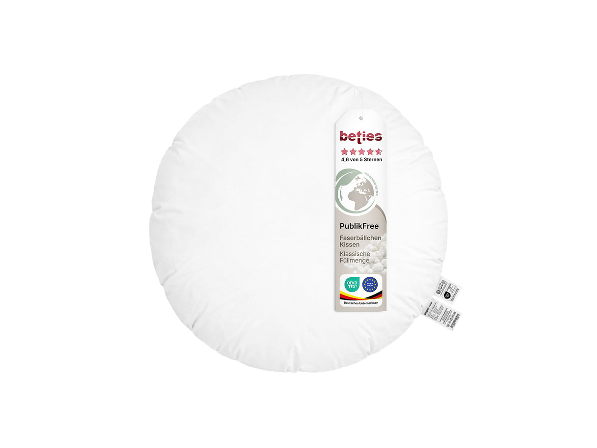 beties PublikFree Polyesterflocken Füllkissen 50 cm rund – Materialzusammensetzung Polyester, vegan, waschbar, Made in Europe