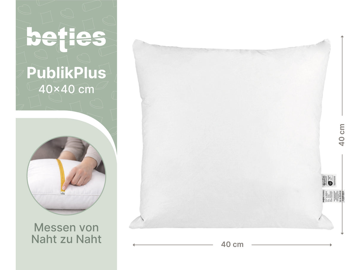 Federkissen 40x40 cm Innenkissen extra voll gefüllt – 50 % Mehrfüllung – beties PublikPlus