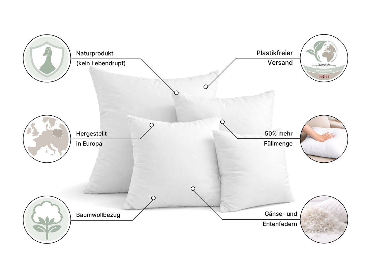 beties Publikplus Federkissen Fuellkissen Detailansicht Fuellung und Materialqualitaet